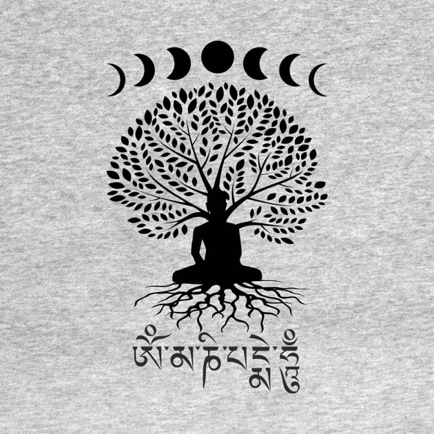 Moon Phases Buddha Om Mani Padme Hum Tree of Life by TammyWinandArt